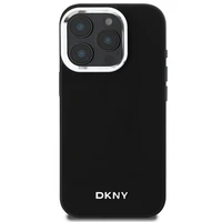 DKNY Paprastas sidabrinis logotipas magnetinis iPhone 16 Pro Max dėklas - juodas