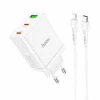 Įkroviklis Hoco N33 + "USB-C (Type-C) to Lightning Cable" (2xUSB-C;1xUSB 35W) baltas