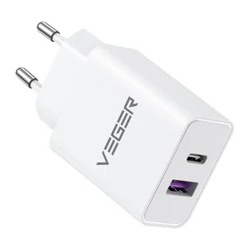 VEGER kelioninis įkroviklis USB A + Type C PD QC3.0 3.25A 65W TCE650 baltas