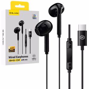 Blavec BHS-02 USB-C ausinukai be silikoninių antgalių, su mikrofonu ir DAC (BHS02-B), juodi