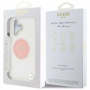 Guess IML Metal Colored Circle Classic Logo Magnetinis dėklas telefonui iPhone 16 - rožinis