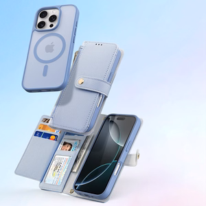 Dux Ducis Lawa odinis dėklas iPhone 16 Pro Max su nuimama magnetine pinigine - mėlynas