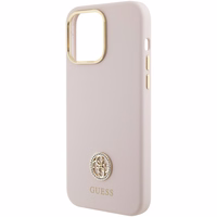 Guess Silikoninis Logo Strass 4G Dėklas telefonui iPhone 15 Pro Max - rožinis