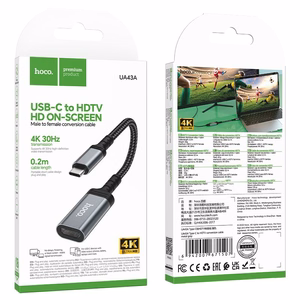 Konversijos laidas iš USB C į HDMI moteriškas Hoco 4K 30Hz 0,2 m UA43A plieninis pilkas