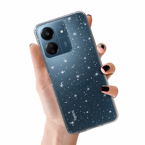 Krištolo blizgučių dėklas telefonui Xiaomi Redmi 14C – sidabrinis