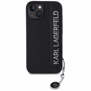 Karl Lagerfeld Saffiano Rhinestones & Charm dėklas telefonui iPhone 15 / 14 / 13 - juodas