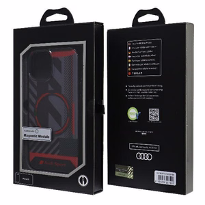 Audi IML Sport Magnetinis dėklas telefonui iPhone 15 / 14 / 13 6.1" juodas/juodas kietas dėklas AU-IMLMIP15-RSQ/D2-BK