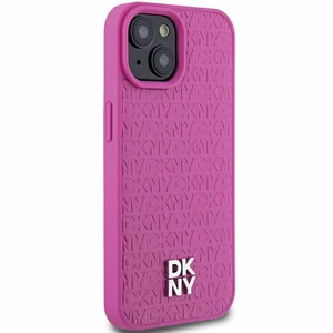 DKNY Odinis raštas metalinis logotipas Magnetinis dėklas iPhone 15 / 14 / 13 - rožinė
