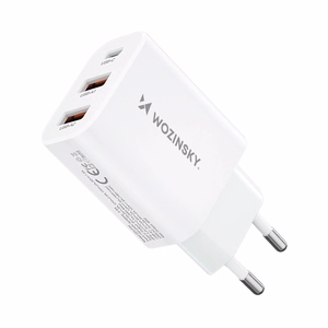 Wozinsky CWCUCW 30W USB-C / 2 x USB-A sieninis įkroviklis - baltas