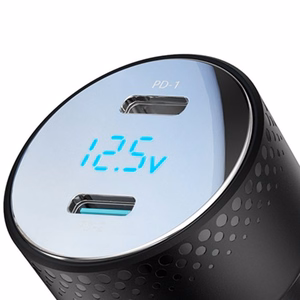 Automobilinis įkroviklis Joyroom „JR-CCD02" juodas 70W (2xUSB-C) su LED ekranu