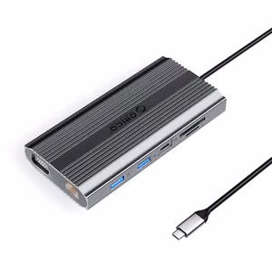 Orico XDR 12 viename USB-C prijungimo stotelė USB-A USB-C HDMI 4K VGA RJ45 Gigabit PD 100W SD ir microSD kortelių skaitytuvas - pilka