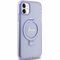 Guess žiedo stovo Script blizgus magnetinis dėklas telefonui iPhone 11 / Xr - violetinis