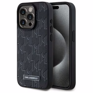 Karl Lagerfeld Odinė monograma Metalinis logotipas Magnetinis dėklas telefonui iPhone 15 Pro - juodas