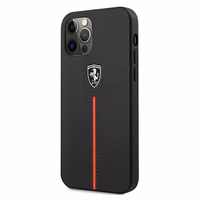 Ferrari FEOMSHCP12LBK iPhone 12 Pro Max juodas/juodas kietas dėklas Off Track Leather Nylon Stripe