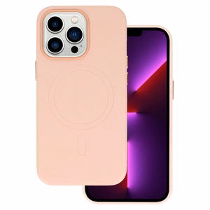 Magnetinis odinis dėklas telefonui Iphone 14 Pro Max šviesiai rožinis