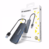 USB-A Hub Wozinsky WHS080YSS 4 x USB-A 3.0 su atskirais jungikliais, aliuminis, su 30 cm laidu - pilkas