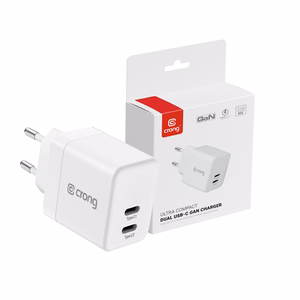Crong Ultra Compact GaN sieninis įkroviklis, 2 × USB-C, 35 W, PD 3.0, PPS, baltas