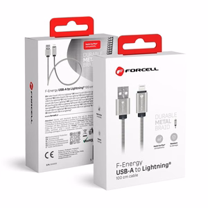FORCELL F-ENERGY Metal C236 kabelis USB A į Lightning 2,4A 12W 1 m sidabrinis