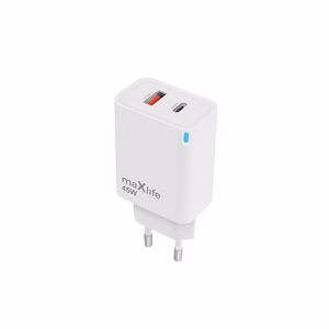 "Maxlife MXTC-09-45AC GaN PD QC įkroviklis 1x USB-C 1x USB 45W baltas