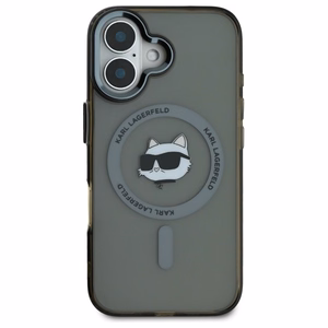Karl Lagerfeld IML Metal Choupette Head Magnetinis iPhone 16 Plus dėklas - juodas