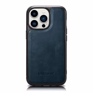 iCarer Leather Oil Wax case for iPhone 14 Pro Max leather case blue (WMI14220720-BU)
