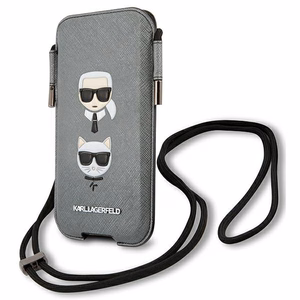 Karl Lagerfeld Saffiano Ikonik Karl&Choupette Head 6.1'' Rankinė - pilka