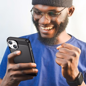 Carbon dėklas iPhone 14 Plus lankstus gelinis galinis dangtelis juodas