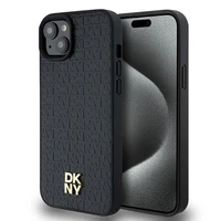 DKNY Odinis monogramos rašto metalinis logotipas Magnetinis dėklas iPhone 15 Plus / 14 Plus - juoda