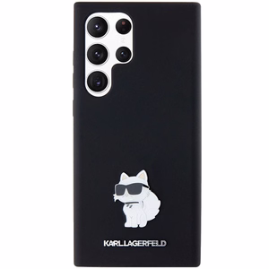 Karl Lagerfeld silikoninis Choupette metalinis ženkliukas dėklas telefonui Samsung Galaxy S24 Ultra - juodas