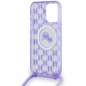 Karl Lagerfeld IML Crossbody Monogram Karl & Choupette Head Magnetinis dėklas iPhone 15 Pro - violetinis
