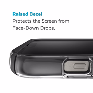 Speck Presidio Perfect-Clear with Impact Geometry case for iPhone 15 Plus / 14 Plus, with Microban antimicrobial protection, Clear / Black