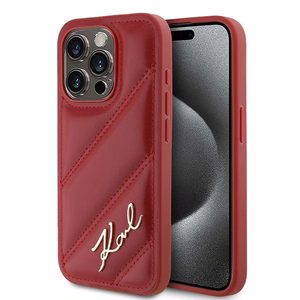 Karl Lagerfeld įstrižai dygsniuotas Script dėklas telefonui iPhone 15 Pro - raudonas