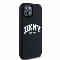 DKNY Skystas silikoninis dėklas MagSafe iPhone 15 / 14 / 13 su balto logotipo spauda - juodas (m)