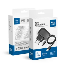 BLUE STAR LITE kelioninis įkroviklis 2A 10W USB A + kabelis USB A į Micro USB TFK-TC-1095B juodas