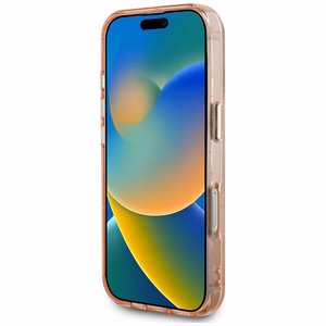 Guess IML Metal Glitter 4G Circle Triangle Magnetinis dėklas telefonui iPhone 16 Pro Max - rožinis