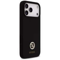Guess Silikoninis Logo Strass 4G MagSafe Dėklas for iPhone 17 Pro Max - juodas