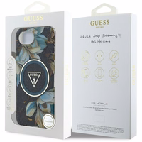 Guess IML Metal Glitter Flowers Triangle Magnetinis dėklas telefonui iPhone 16e - juodas