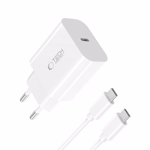 "Tech-Protect" NC20W PD20W USB-C sieninis įkroviklis su USB-C kabeliu - baltas