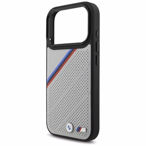 BMW M Tricolor Metal Logo MagSafe dėklas telefonui iPhone 17 Pro - pilkas