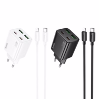 Įkroviklis telefonui Hoco 2 x USB C + 2 x USB A QC3.0 PD 3A 30W + kabelis USB C į Lightning N56 baltas