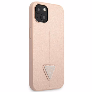 Guess GUHCP13SPSATLP iPhone 13 mini 5.4" rožinis kietasis dėklas Saffiano Triangle Logo