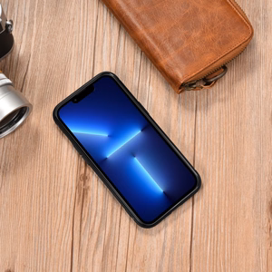 iCarer odinis Oil Wax dėklas telefonui iPhone 14 Pro Max, odinis dėklas mėlynas (WMI14220720-BU)