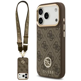 Guess 4G Strass Logo & Big Strap Metal Buttons Magnetinis dėklas telefonui iPhone 17 Pro - rudas