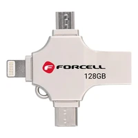 FORCELL F-DATA USB atmintukas Metal Quad 128GB USB3.2 Gen 1 (USB A / Type C / Lightning / Micro USB) sidabrinis