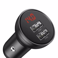 Baseus automobilinis įkroviklis su ekranu, 2x USB, 4,8 A, 24 W (pilkas)
