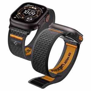 Spigen Athlex Air 2 dirželis Apple Watch 8 / 9 / 10 / 11 / SE / Ultra (44 / 45 / 46 / 49 mm) juodas / oranžinis