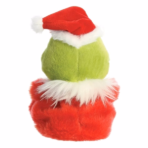 Grinch Palm Pals ekologiškas sėdintis pliušinis žaislas su Kalėdų Senelio kostiumu, 13 cm