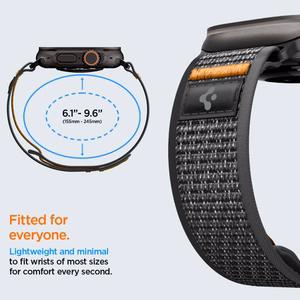 Spigen Athlex Air 2 dirželis Apple Watch 8 / 9 / 10 / 11 / SE / Ultra (44 / 45 / 46 / 49 mm) juodas / oranžinis