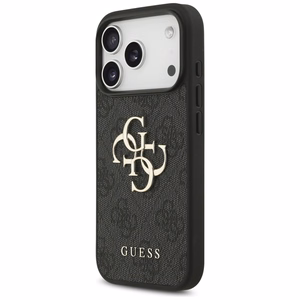 Guess PU 4G Metal Logo dėklas Apple iPhone 18 Pro, pilkas