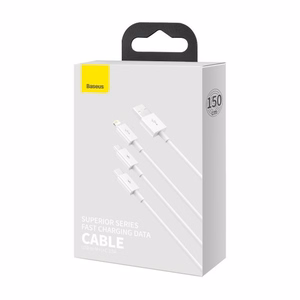 USB laidas Baseus 3in1 Superior baltas 150cm (iki 3.5A)